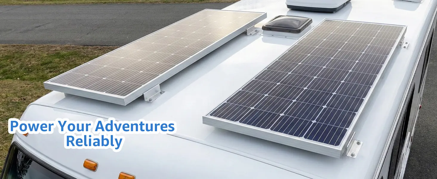 Solar panels mounted on an RV roof with HULKNPE Z brackets