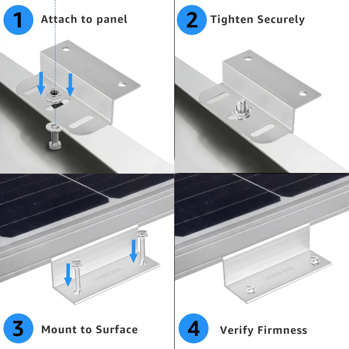 HULKNPE Z bracket installation in four steps: attach to panel, tighten securely, mount to surface, verify firmness